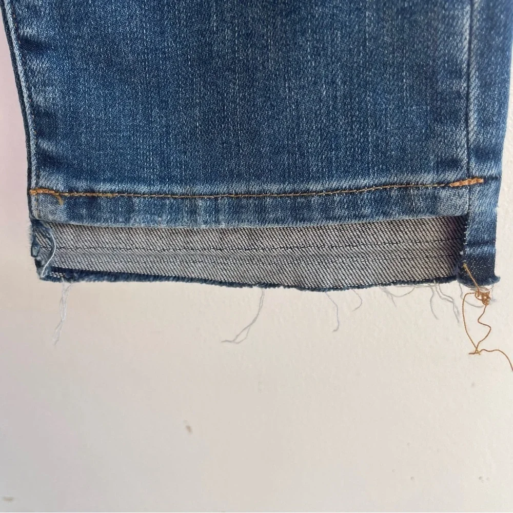 New! Frame Le Garçon Azure Blue Mid Rise Distressed Straight Jeans 22624 - Picture 7 of 14